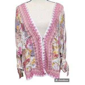 Free People Button Front Hippie Blouse Size M Oversized Lightweight